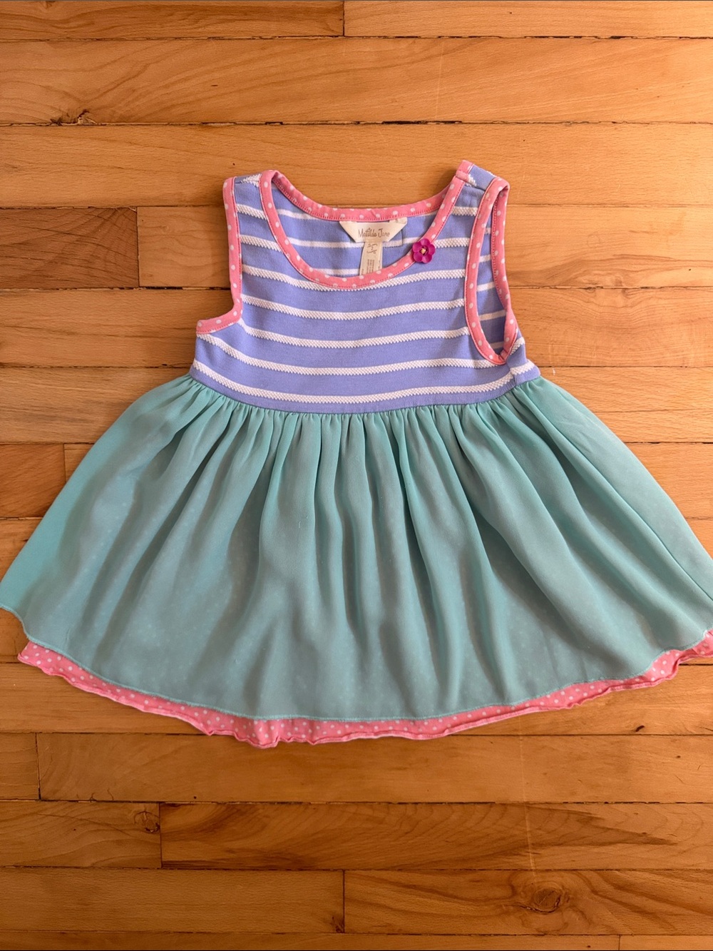 Matilda Jane Lavender & Aqua Dress with Pink Trim